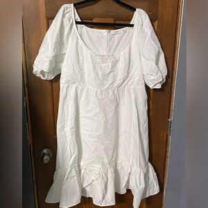 JustFab Crisp White Puff Sleeve Midi Dress